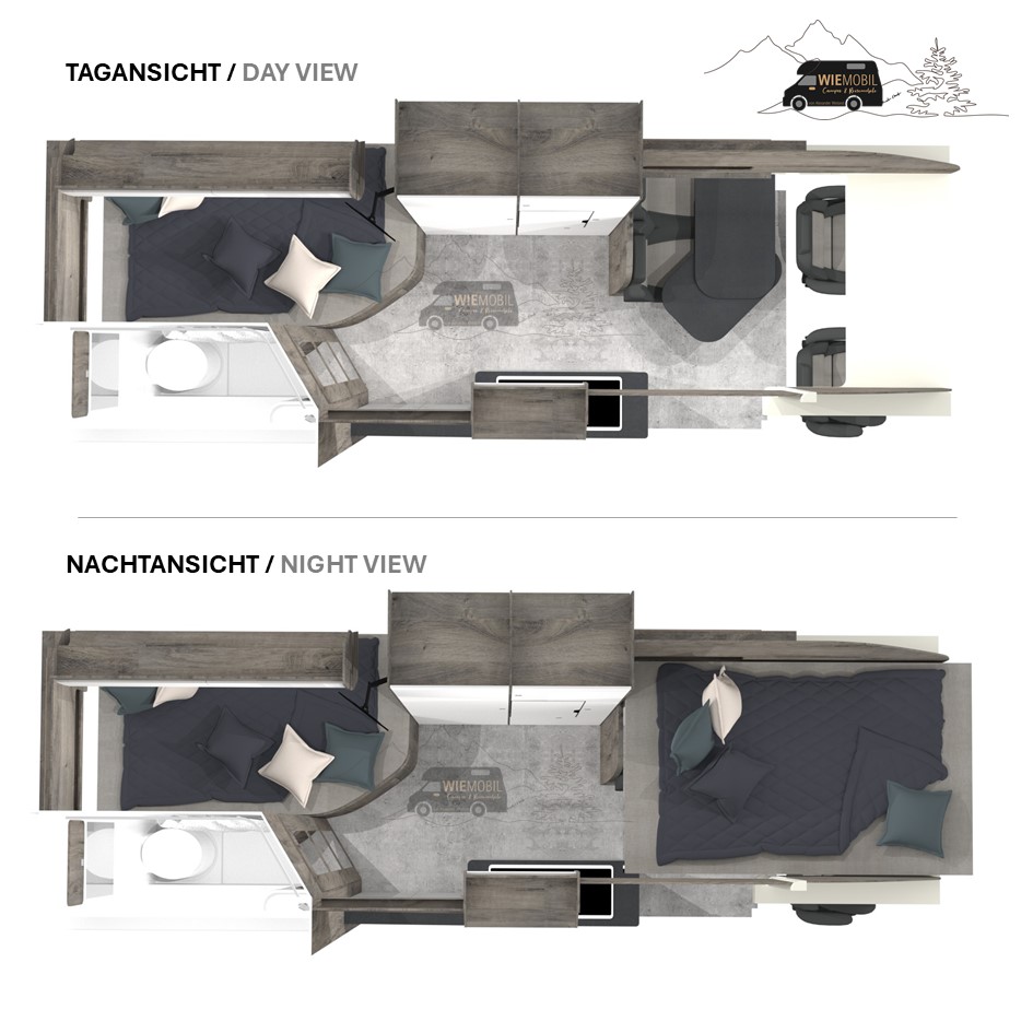 Wiemobil 710 mit Längsbett, ca. 200 x 115 cm (LxB) (Gesamtlänge 6,83m & bis 3 Schlafplätze)